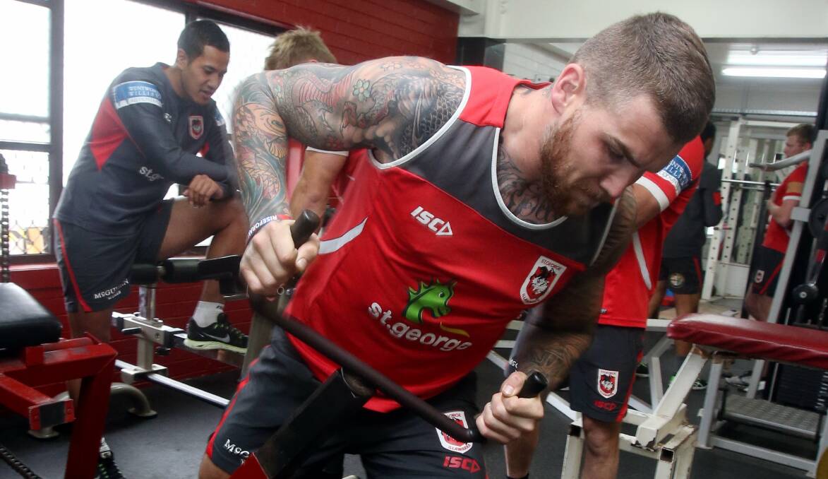 Josh Dugan hits the gym at WIN Stadium on Tuesday, before retuning to play his former team Canberra on Saturday. Picture: ROBERT PEET

