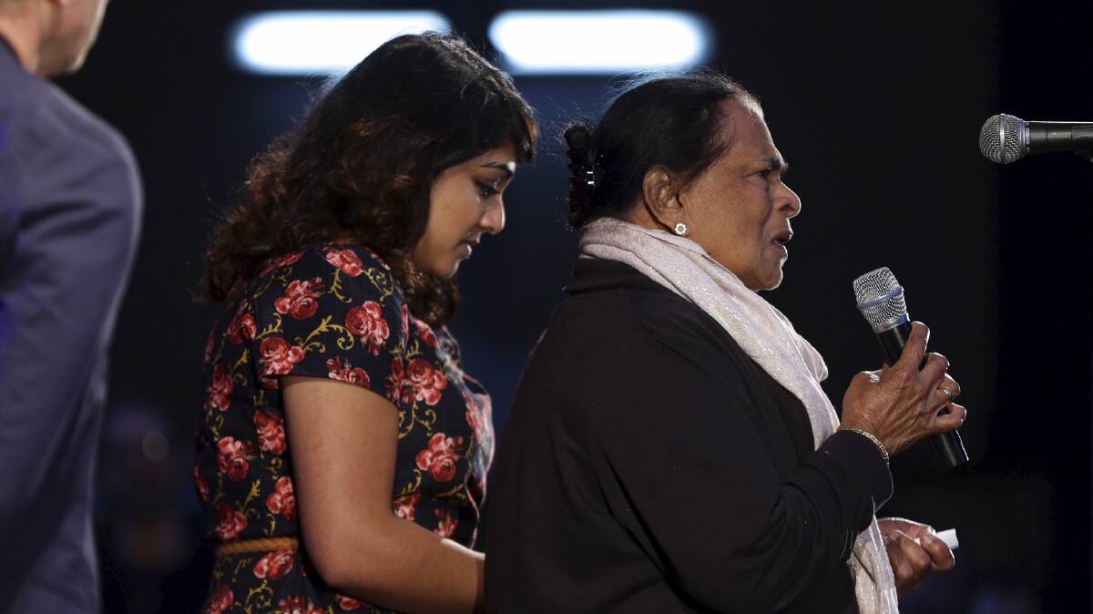 Myuran Sukumaran's grandmother pleads 'Do not kill my son' at the Music for Mercy concert. Picture: GETTY IMAGES