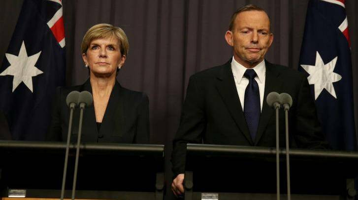 Ambassador withdrawn: Prime Minister Tony Abbott and Foreign Minister Julie Bishop address the media after the executions. Picture: ALEX ELLINGHAUSEN