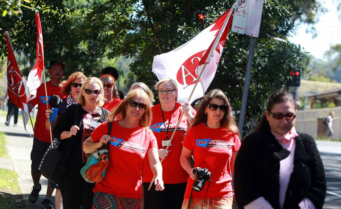 Caseworkers from Coniston and Shellharbour joined colleagues from across the state to walk off the job for an hour on Thursday. Picture: SYLVIA LIBER