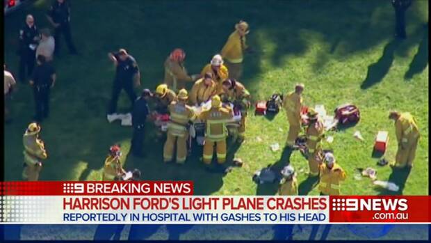 Aerial shots of the plane crash involving Harrison Ford. Picture: NINE NEWS