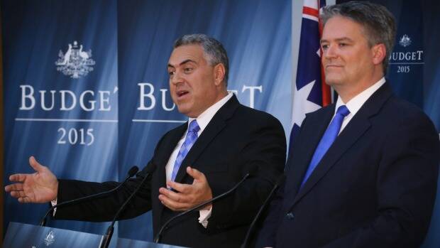 Treasurer Joe Hockey and Finance minister Senator Mathias Cormann during the Budget lock up in Parliament House Canberra for the 2015 Budget. Picture: ANDREW MEARES