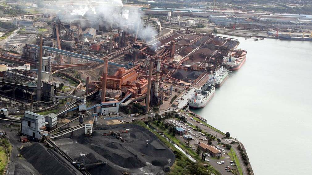 Aerial photo of Bluescope Steel Port Kembla plant including the Port Kembla Harbour in 2011. Picture: ANDY ZAKELI