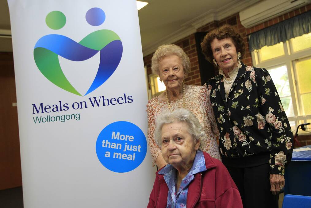 Meals on Wheels founding members (back) Betty Huxley, June North and (front) Joan Loughlin celebrate the 50th anniversary of the service. Picture: ANDY ZAKELI