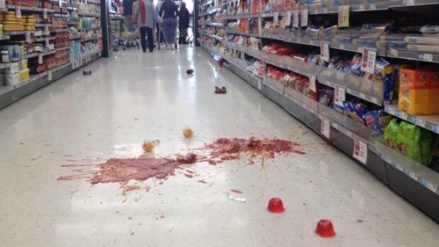 Items fell from the shelves in a supermarket in Motueka, on New Zealand's South Island, during the earthquake. Picture: Supplied