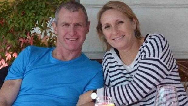 Phil Walsh and his wife Meredith, who was taken to hospital with a leg wound. Picture: FACEBOOK