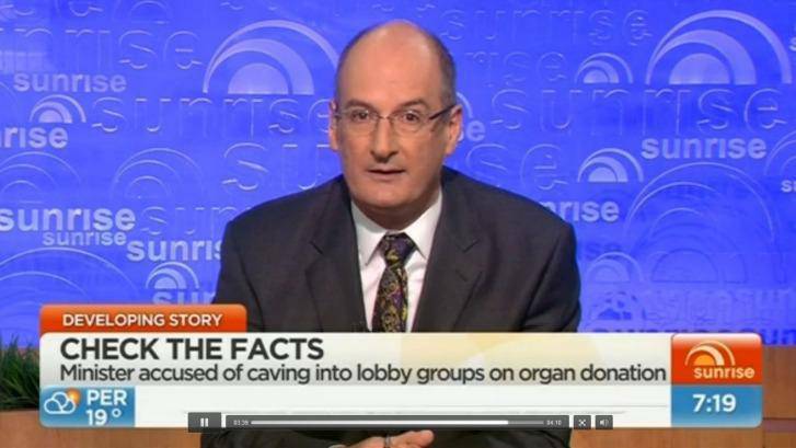 David Koch resigns from the Organ and Tissue Authority's advisory council on live television. Picture: SSEVEN NETWORK