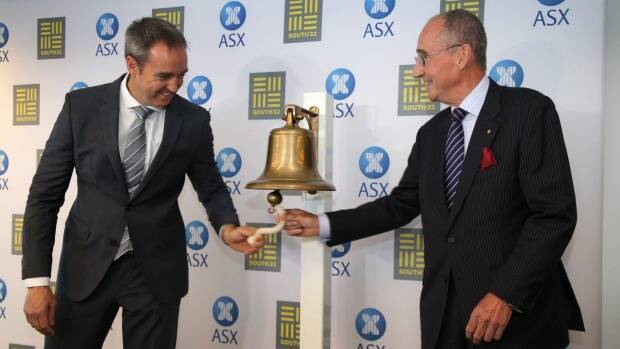 South32's listing on the ASX. (L-R) CEO Graham Kerr with Chairman David Crawford ringing the bell at the Perth ASX. Picture: PHILIP GOSTELOW