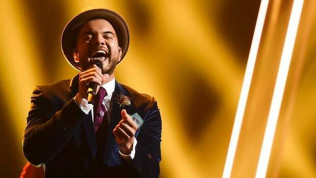 'It's about creating a vibe ' ... Guy Sebastian sings at a rehearsal for the Eurovision Song Contest 2015 final in Vienna, Austria. Watch the live broadcast on SBS at 5am on Sunday. Picture: GETTY IMAGES