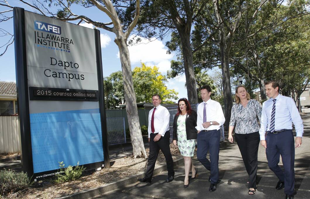 Labor politicians (l to r) Glenn Kolomeitz, Member for Shellharbour Anna Watson, Member for Throsby Stephen Jones, Member for Cunningham Sharon Bird and Member for Keira Ryan Park visited Dapto TAFE campus in January to air concerns about its future. The NSW upper house has launched an inquiry into TAFE operations. Picture: ANDY ZAKELI