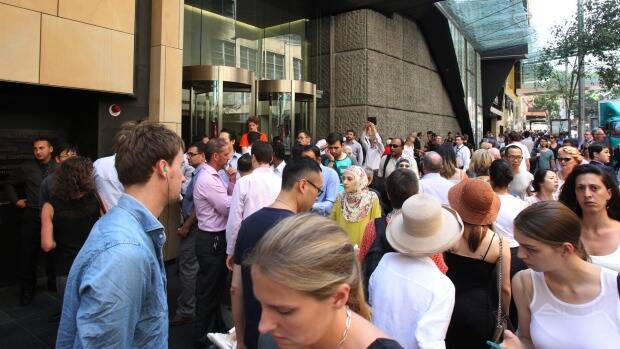 Crowds outside Westfield Sydney, which has been shut because of a blackout. Picture: LOUISE KENNERLEY