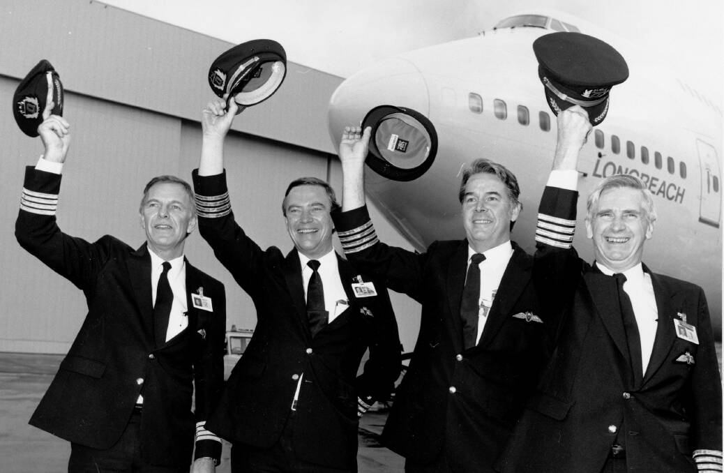 The Qantas pilots and crew who flew the record breaking flight. Picture supplied by Qantas.