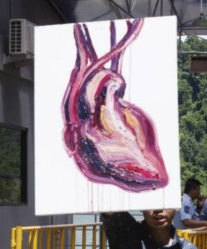Myuran Sukumaran's painting of a human heart. Picture: JAMES BRICKWOOD