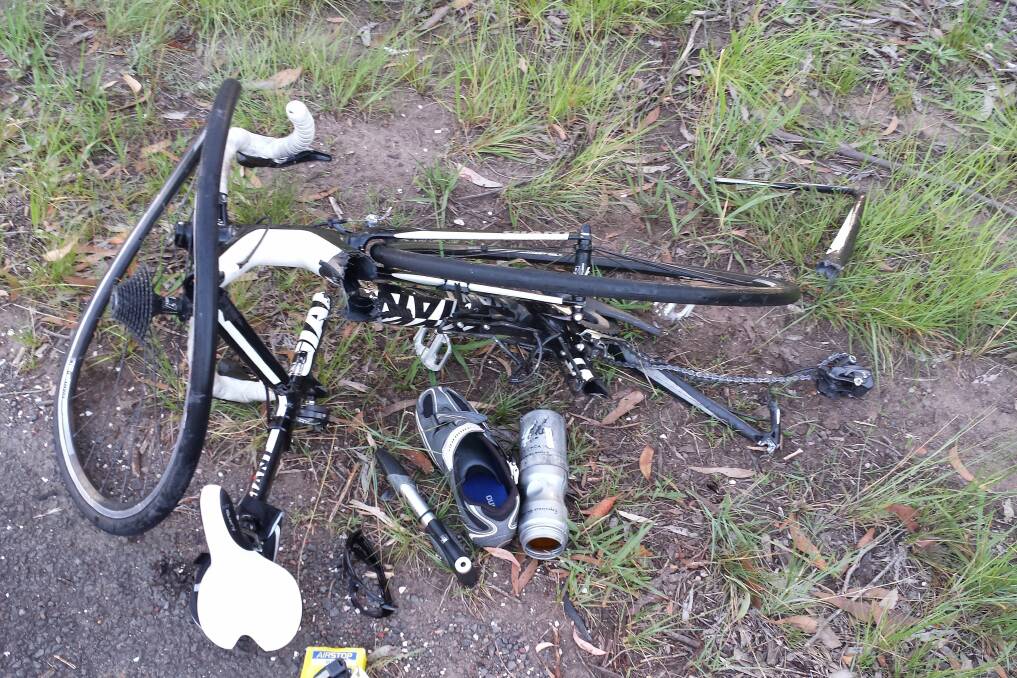 The smashed bike of cyclist Brendan Braid after he was hit by a car driven by Talia Jade Van-Rysewyk in January 2014. 