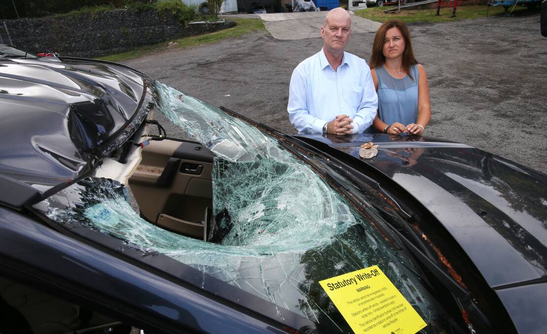 Thirroul man Colin Bird and partner Susanne latham were injured when a large piece of rock fell from the rock face onto their Land Rover while driving on Bulli Pass. Picture: KIRK GILMOUR