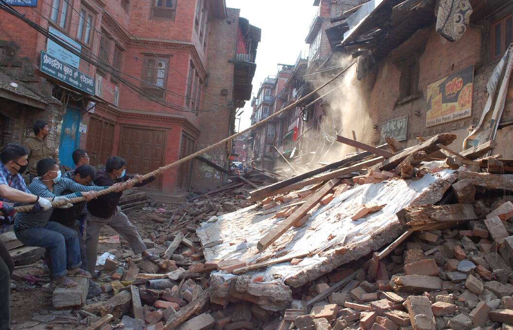 Nepal. Demolition of an unstable building following the earthquake. Picture: MATT WADE