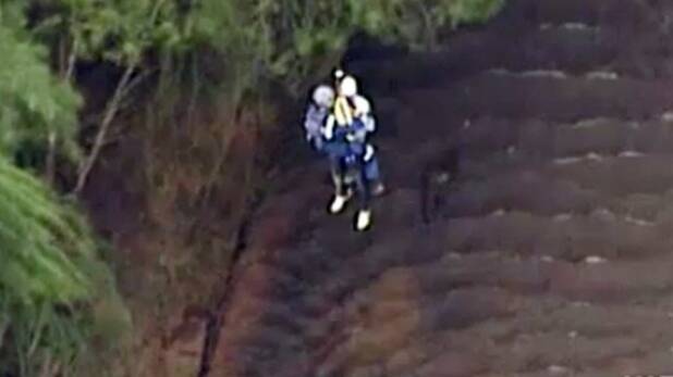 Passengers being winched to safety in Nattai National Park. Picture: CHANNEL NINE