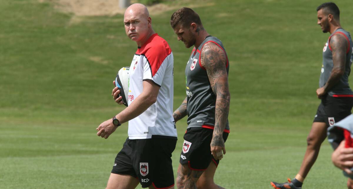 Under-fire Dragons coach Paul McGregor at training on Friday. Picture: KIRK GILMOUR