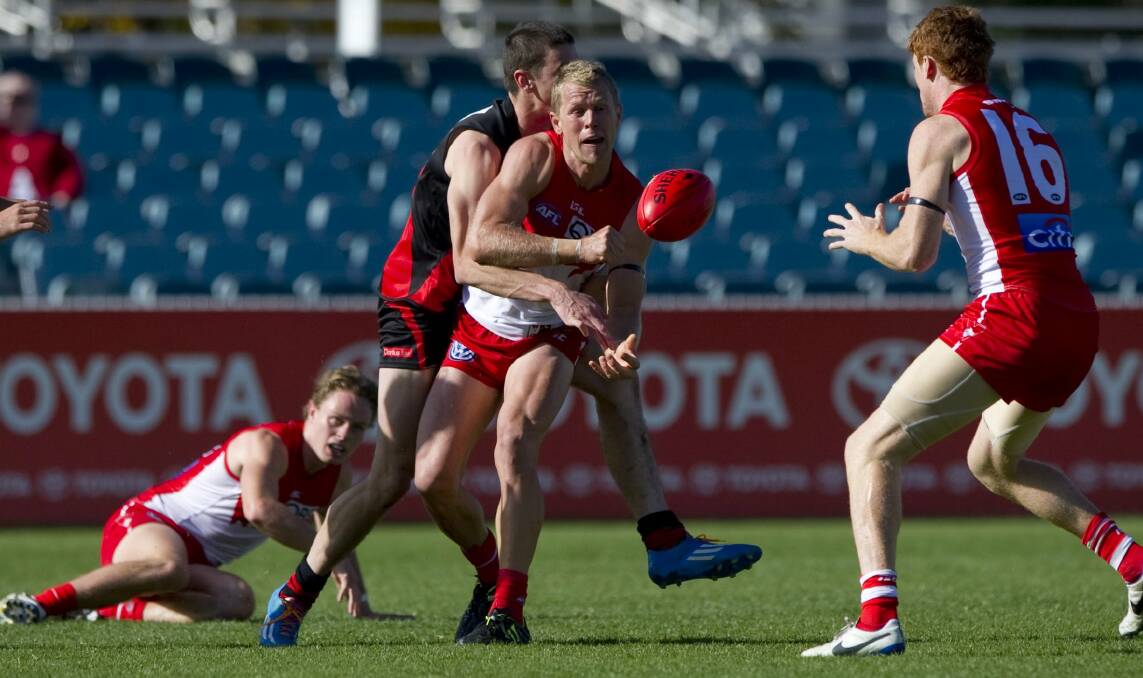 Ryan O'Keefe in action for the Sydney Swans reserve grade side in Canberra earlier this year. Picture: JAY CRONAN