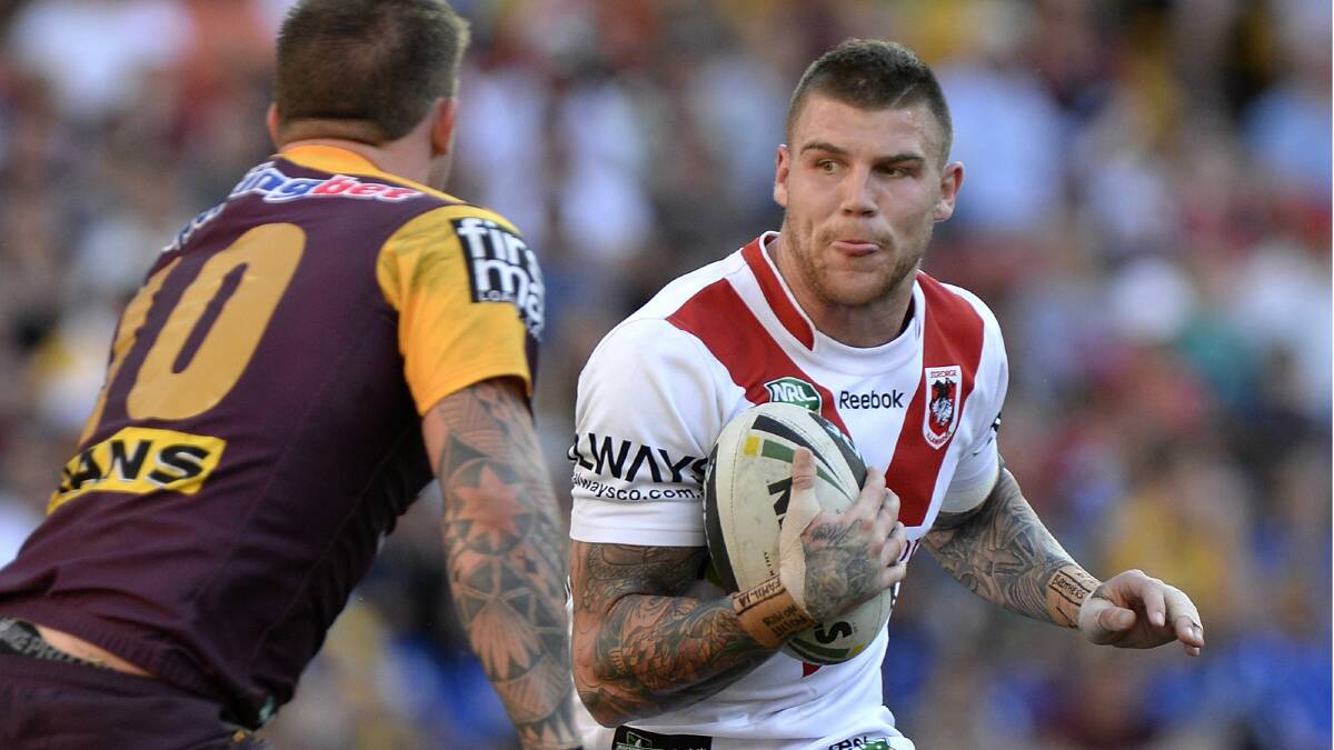 Josh Dugan could play in the centres for the Dragons against South Sydney on Monday night.