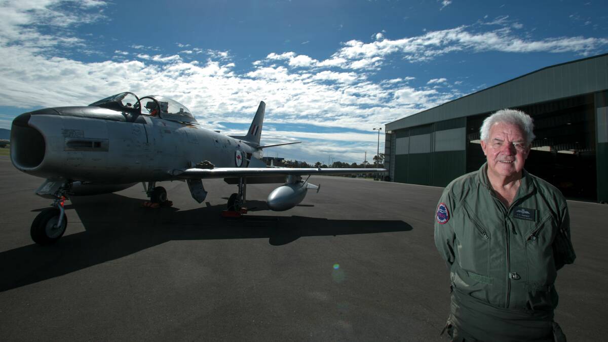 Jeff Trappett’s Sabre fighter jet is one of only two operating in Australia and  will star at  Wings Over Illawarra. Pictures: ADAM McLEAN