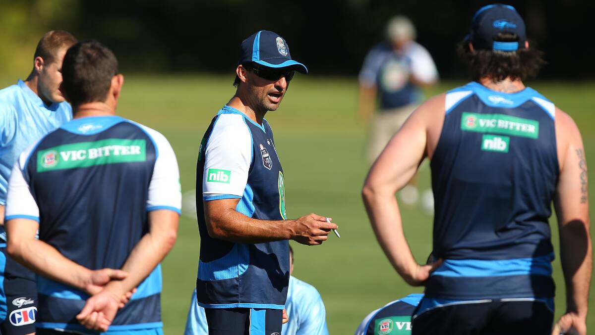Blues coach Laurie Daley calls the shots at Blues camp at Coffs Harbour on Thursday. Picture: GETTY IMAGES