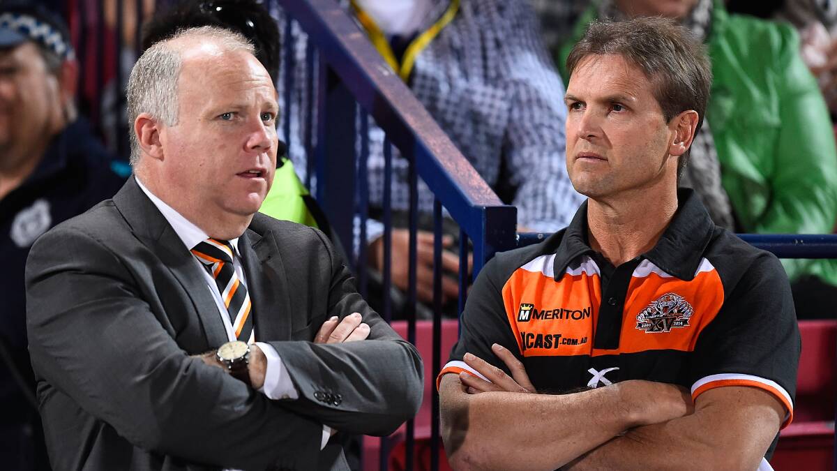  Tigers coach Mick Potter (right) and CEO Grant Mayer.  Picture: GETTY IMAGES