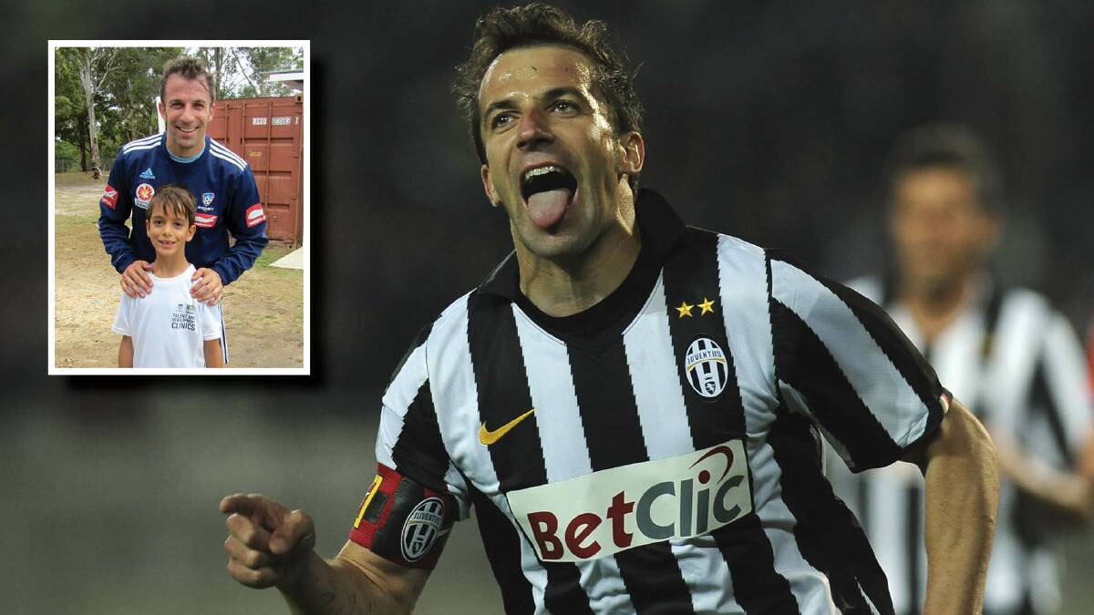 Alessandro Del Piero is part of the All Stars squad to take on Juventus at ANZ Stadium on August 10. Inset: Alessandro Calmasini meets his hero.