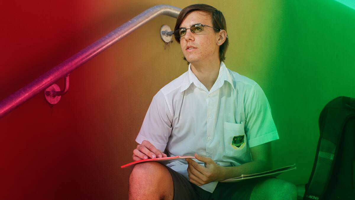 Wollongong High School year 12 student Brayden Kennedy, who has a form of dyslexia, has been granted permission to use coloured paper in his Higher School Certificate exams. Picture: CHRISTOPHER CHAN