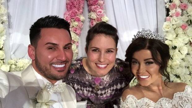 Salim and Aysha Mehajer with Missy Higgins, centre, who sang at the wedding. Photo: Facebook
