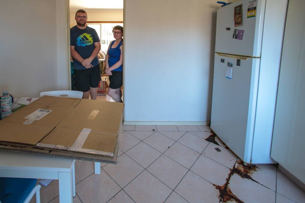  Heath and Rachel Byrne bought a replacement fridge after they were unable to access their Miller Street apartment for six weeks. Picture: ADAM McLEAN