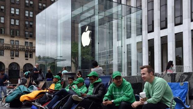 The queue outside the Apple Store on Fifth Avenue, New York. Picture: AFP