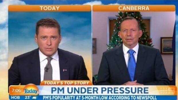 Karl Stefanovic quizzes Tony Abbott. Picture: Screen grab/Today Show