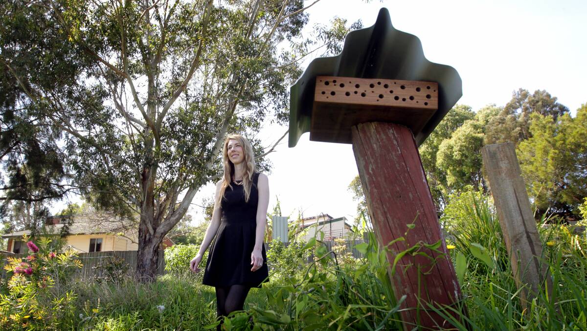 Shellharbour City Council environment officer Kellie Parker with the Barrack Heights Community Garden beehive. Picture: SYLVIA LIBER