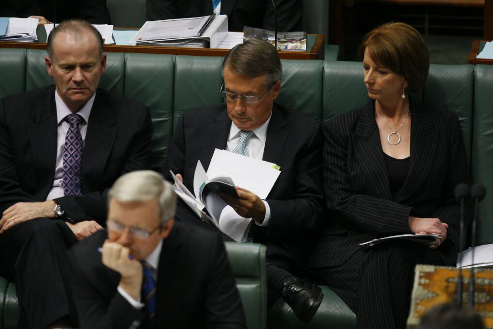 Gang of four: (From left) Lindsay Tanner, Kevin Rudd, Wayne Swan and Julia Gillard during Parliamentary Question Time in May, 2009. Picture: ANDREW MEARES