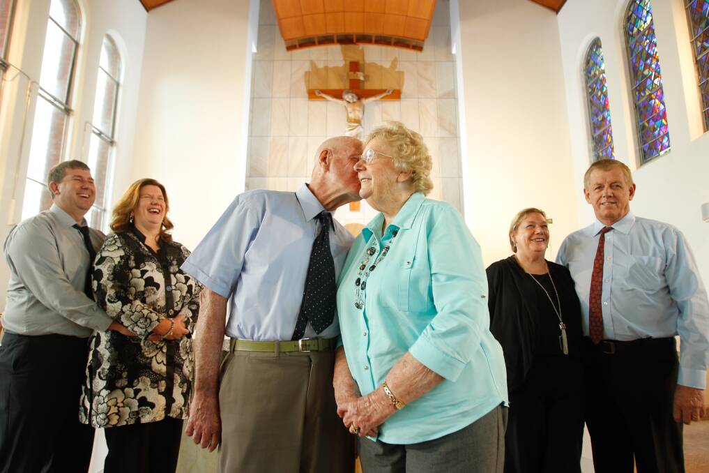 Renewing vows: Christopher and Leanne Wilson, Ron and Alice Weston and Rhonda and Mark Breeze. Pictures: CHRISTOPHER CHAN