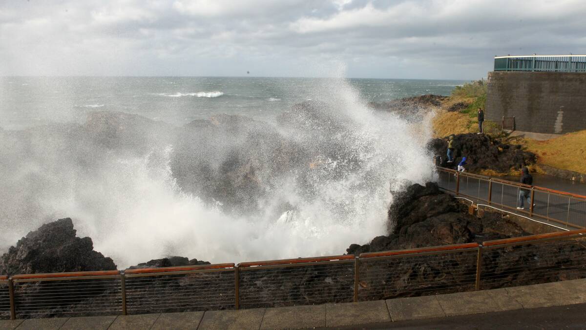 Big seas in the Kiama Blowhole on Wednesday. Pictures: GREG TOTMAN