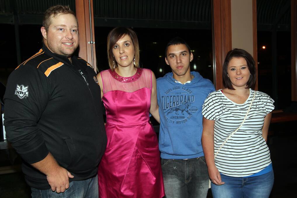 Nathan and Emma Bishop, Ryan Capobianco and Emily Carney at Oak Flats Bowling Club.