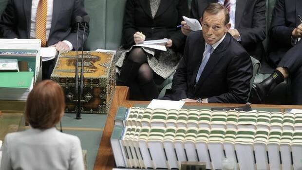 Tony Abbott's vow laid the prospect of becoming the victim of the same accusation he levelled so effectively at former prime minister Julia Gillard. Picture: ANDREW MEARES