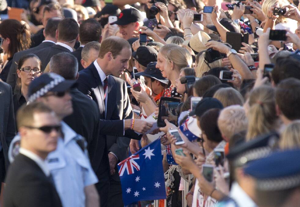 Prince William meets crowds on a walk in Southbank, Queensland. Picture: HARRISON SARAGOSSI