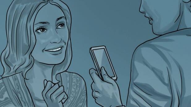 Pete asks her to save his number into his phone. Illustration: Sonny Ramirez
