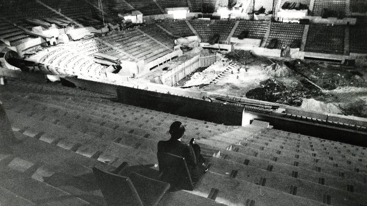 Looking over the construction of the Sydney Entertainment Centre.  