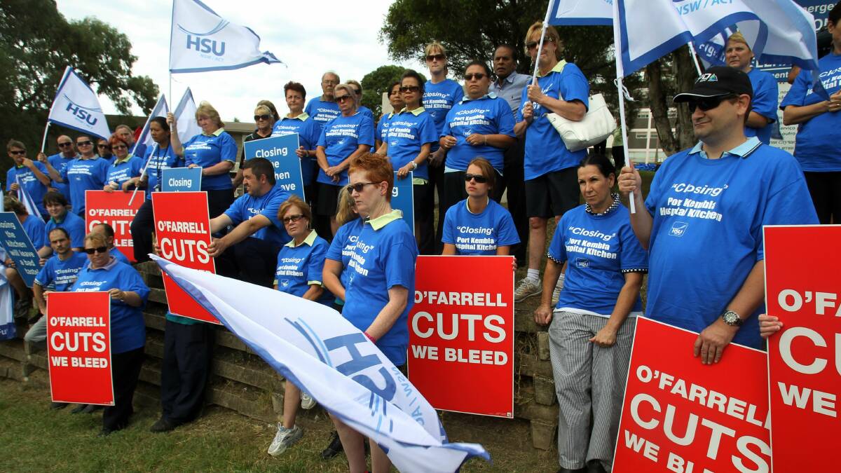 Port Kembla Hospital kitchen staff and supporters protesting on February 26. Picture: GREG TOTMAN
