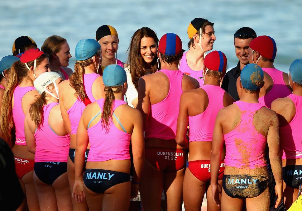 Catherine, Duchess of Cambridge, meets participants at a lifesaving event on Manly Beach. Picture: GETTY IMAGES