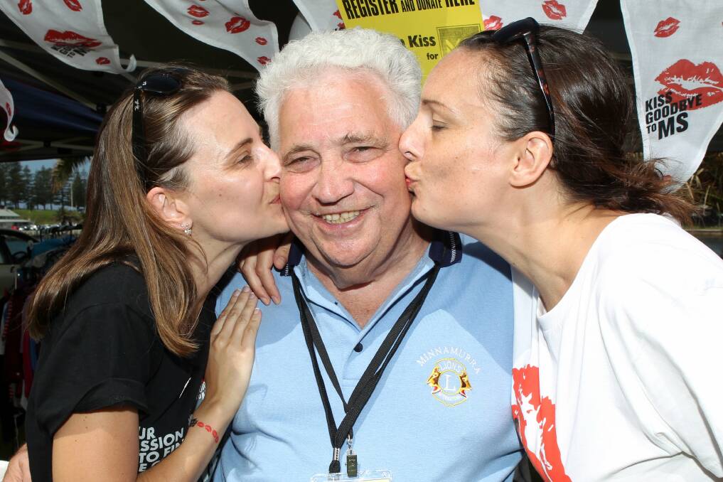 From left, Zoe Chapman and Mandy Lee from MS Australia with Ken Magnus from Minnamurra Lions Club. Picture: GREG TOTMAN