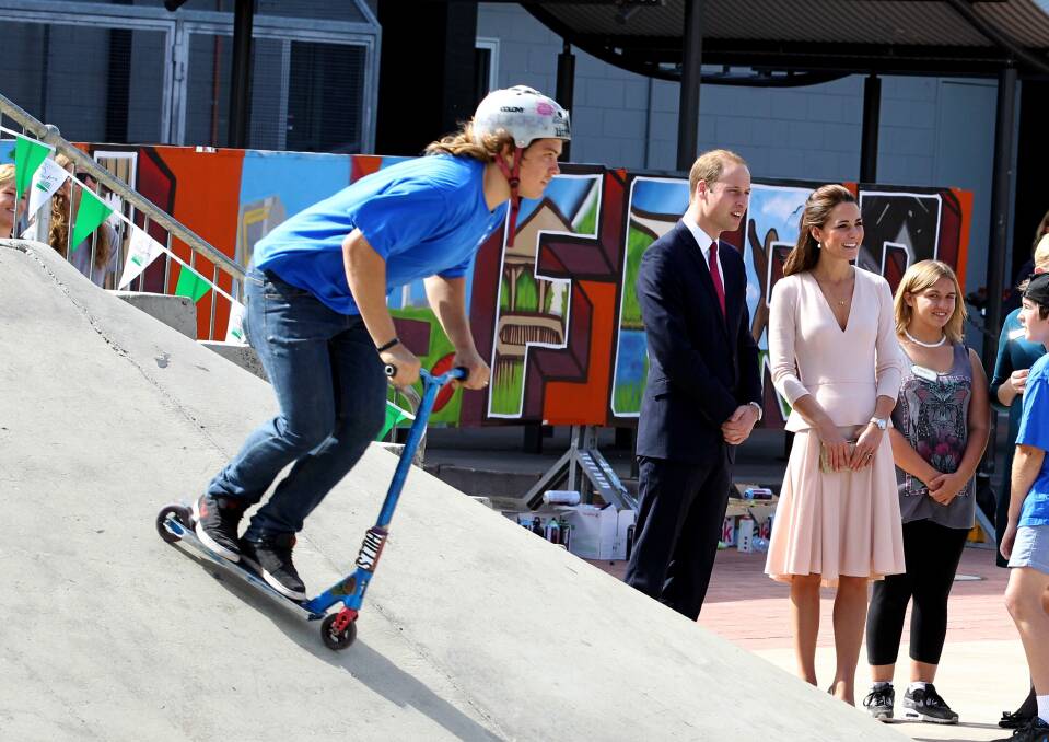 The royal couple at the Northern Sound System skate park in Adelaide. Picture: BEN RUSHTON