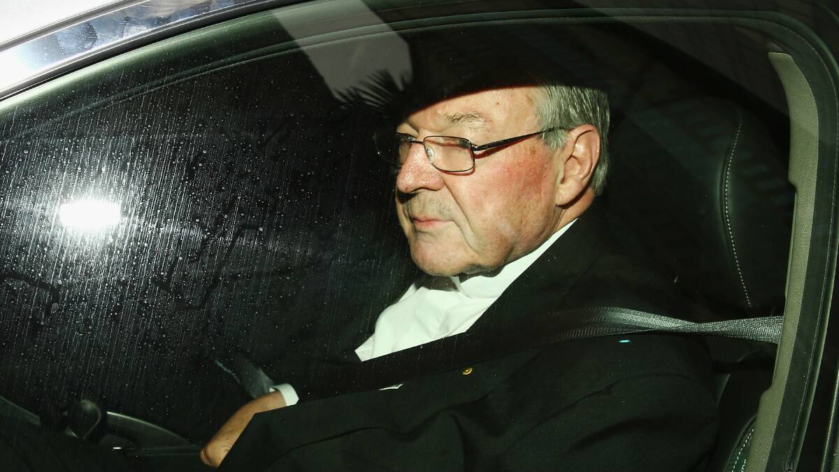 Cardinal George Pell arrives for his appearance at the Royal Commission. Picture: GETTY IMAGES