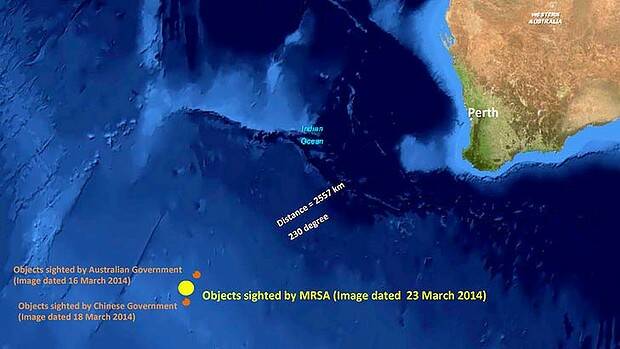 Location of unknown objects reported by Malaysian Remote Sensing Agency. Photo: Supplied