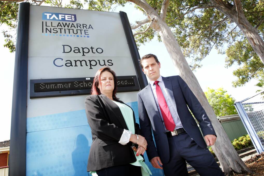 Shadow Minister for Education Ryan Park  and Member for Shellharbour Anna Watson at the Dapto TAFE campus to talk statistics. Picture: SYLVIA LIBER