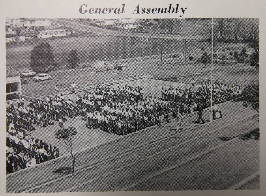 A photo of school assembly.